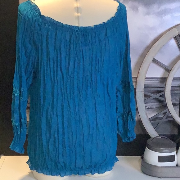 INC International Concepts On/Off Shoulder Gauze Pleated Embroidered Blouse Sz 6 - Picture 3 of 10